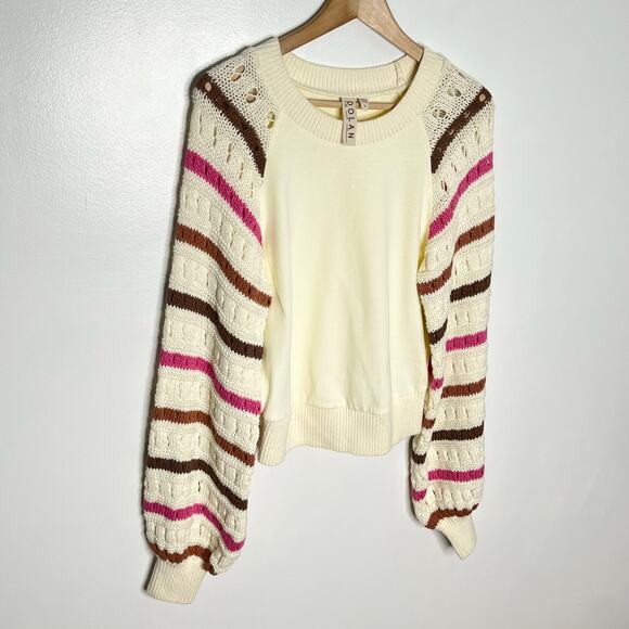 Dolan Cream Sweater with Pink and Brown Stripes - Picture 3 of 10